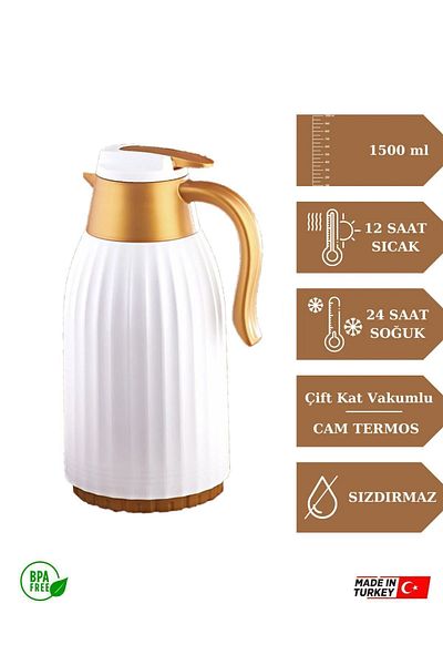Remetta CALDO CLASS 1.5 LT GLASS CORRUGATED THERMOS GOLD-WHITE
