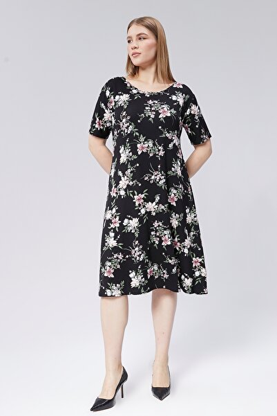 BEĞENDİM Viscose Short Sleeve Floral Print Dress