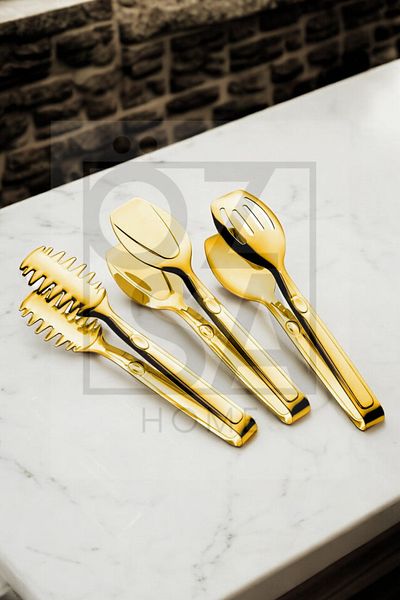 ÖzSa Home Luxury Stainless Steel Gold 3-Piece Tongs Set - 18/10 Cr-Ni Service and Presentation Set