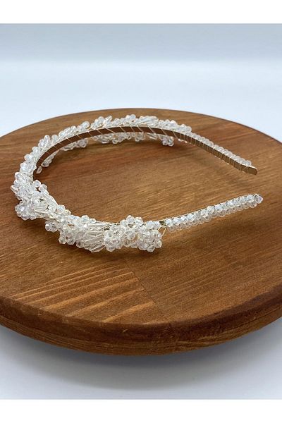 VENTUS ACCESSORIES فستان سهرة حناء الزفاف مرصع بالكريستال، تاج أنيق وأنيق
