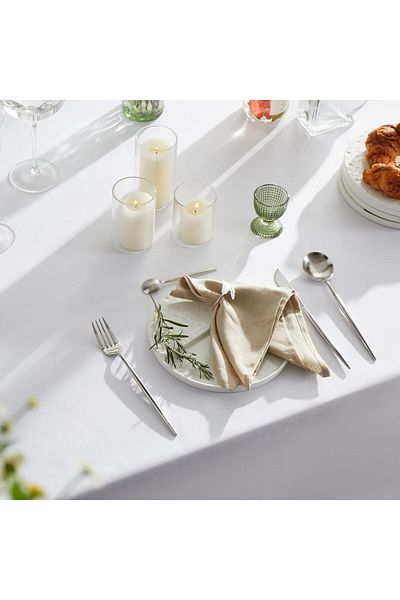 Meral Kurşun Collection White Cotton Linen Tablecloth - Liquid Resistant, Care Free