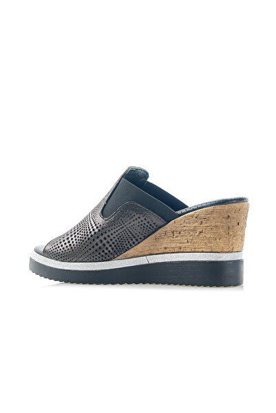 Mammamia MAMMAMIA Women's - Genuine Leather Wedge Heeled Daily Slippers (36-40) 24Y D24YT-2035 Z Steel Glitter