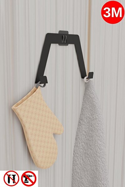 risingmaber 3M Yapışkanlı Siyah Çift Kancalı Askılık, Bornoz Askısı, Mutfak B...