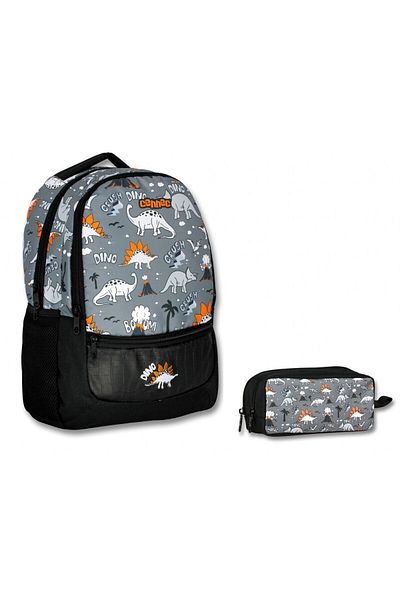 ÜMİT ÇANTA Cennec Black Gray Dinosaur Primary School Backpack and Pen Holder Set - Boy