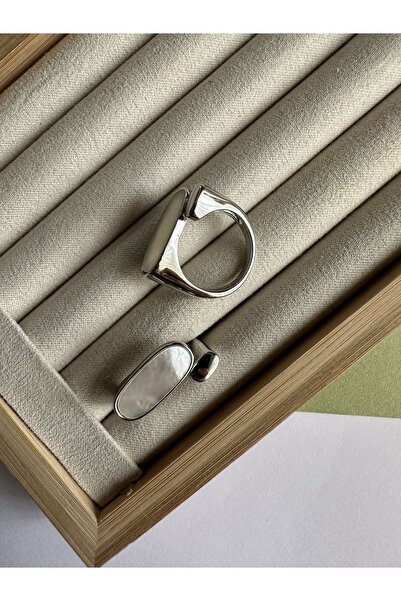 ringbox Gümüş Renkli Sedefli Oval Kesim Yüzük