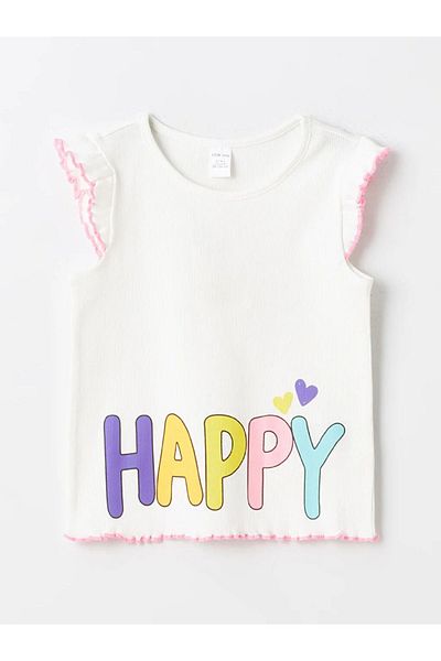 LC Waikiki تي شيرت LCW Baby مطبوع برقبة دائرية للفتيات الصغيرات
