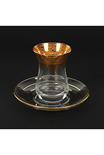 Paşabahçe Altın Yaldızlı Çay Bardağı, Seti, 12 Parça, Ajda, 12 Ayar Altın