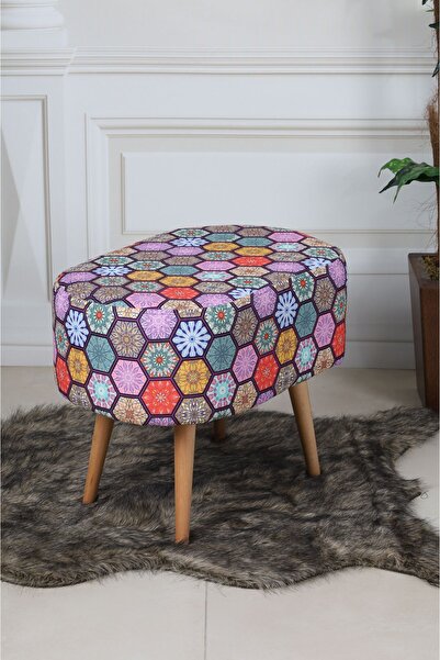 PufyHome DEFNE MOZAİK GÜRGEN AYAKLI ÇOK AMAÇLI RAHAT GENİŞ OVAL PUF KOLTUK