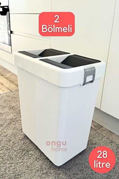 ongu home İki Bölmeli Çöp Kovası Hassas Kapak Beyaz (28lt)
