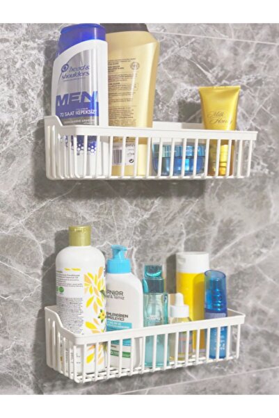 Üst Düzey Home Beyaz yapışkanlı Banyo Rafı, 2'li Banyo Düzenleyici ,duş Şampu...