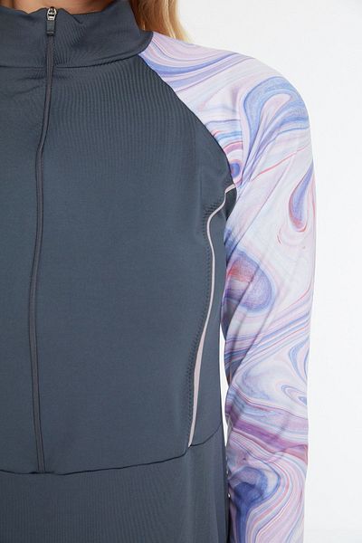 Trendyol Modest Graues, langärmliges Surf-Performance-4-teiliges Badeanzug-Set TCTSS22CF0021