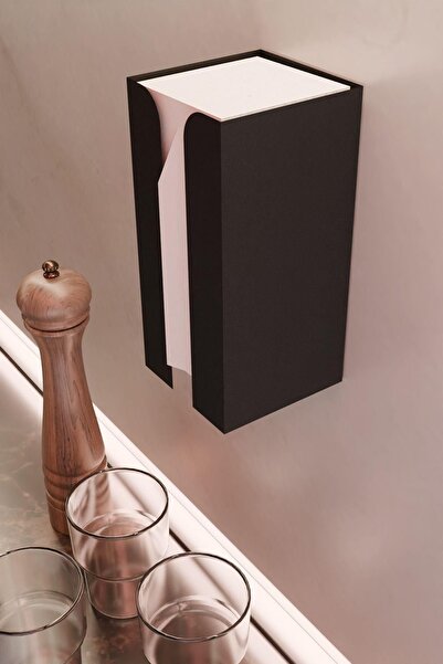 risingmaber Metal Siyah Güçlü Yapışkanlı Organizer Peçetelik,Dispenser Mutfak Banyo Peçetelik MT107S