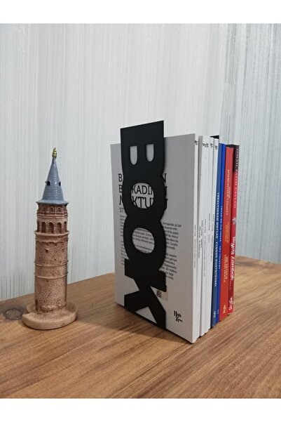 risingmaber Dekoratif Siyah Metal Dikey Book Yazı Tasarımlı Kitap Tutucu Ve Metal Kitap Desteği 2li Set Mk11s