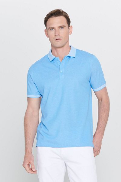 AC&Co / Altınyıldız Classics Tricou albastru cu guler polo slim fit pentru bărbați - țesătură din bumbac necontractabil
