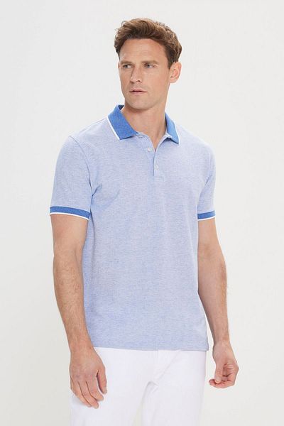 ALTINYILDIZ CLASSICS Tricou pentru bărbați, albastru, jacquard, slim cu gât polo