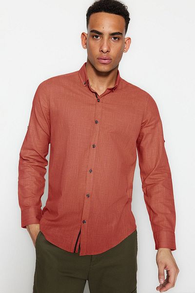 Trendyol Collection Cămașă cu mânecă lungă, cu mânecă lungă, cu guler cu nasturi, cu epoleți, trandafir uscat TMNSS20GO0189