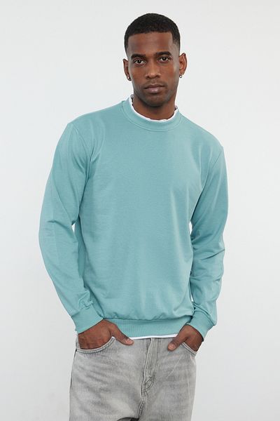 Trendyol Collection Mint pánská mikina Regular/Regular Fit bez šátku TMNAW22SW0658