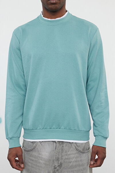 Trendyol Collection Ανδρικό φούτερ Mint Regular/Normal Fit χωρίς ανοιχτόχρωμο TMNAW22SW0658