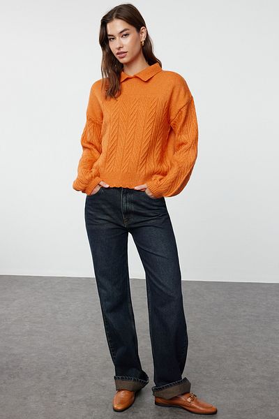 Trendyol Collection Oranžová Wide Fit mikina s měkkým texturovaným vlasem a pletenou pleteninou TWOAW22KZ1620
