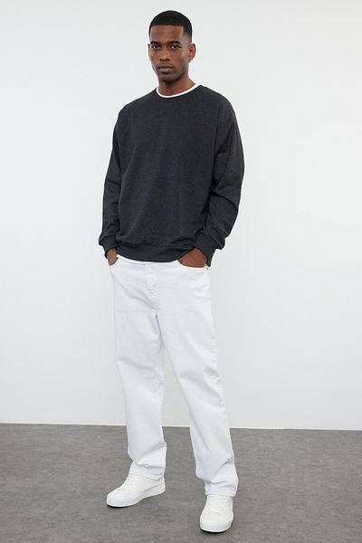 Trendyol Collection Anthrazitfarbenes Oversize/Wide Cut Fit Fleece/Warmes Sweatshirt TMNAW23SW00190