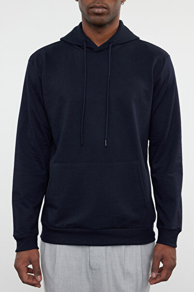 Trendyol Collection Тъмносиня блуза с качулка и дълъг ръкав, с нормална кройка TMNAW20SW0162