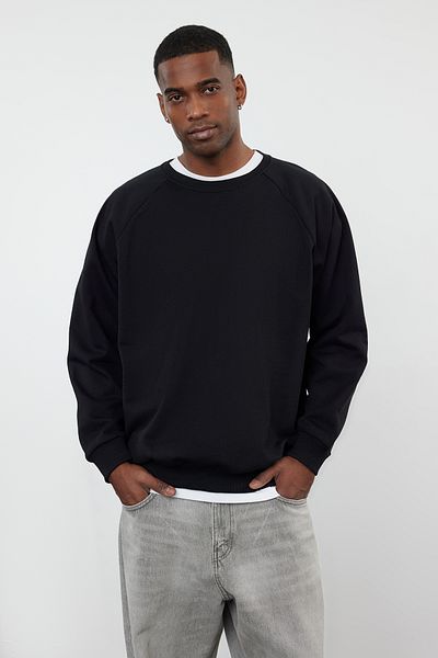Trendyol Collection Fleece/warmes schwarzes Oversize-Sweatshirt - TMNAW23SW00190