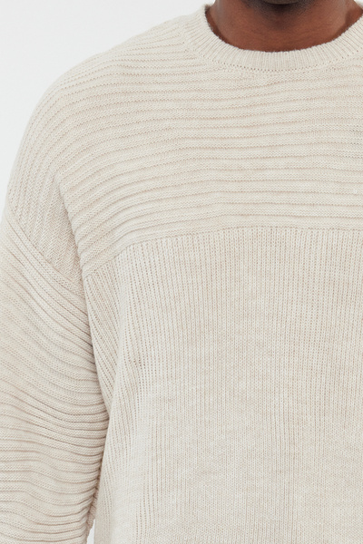 Trendyol Collection Μπεζ Unisex Oversize Πλεκτό Πουλόβερ με λαιμόκοψη TMNAW25KZ00004