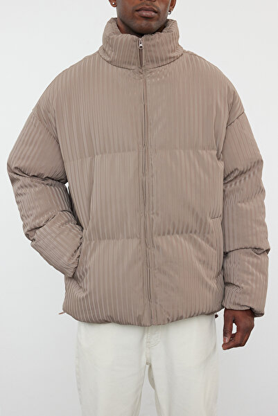 Trendyol Collection Winter Oversize Puffer Jacket - Stand Collar, Mink TMNAW25MO00019