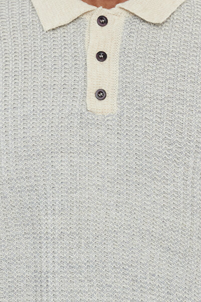 Trendyol Collection Πλεκτό πουλόβερ Polo Neck Textured Stone - Casual TMNAW25KZ00007