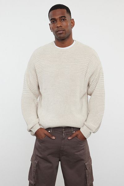 Trendyol Collection Beiger Strickpullover mit Rundhalsausschnitt, Unisex - TMNAW25KZ00004
