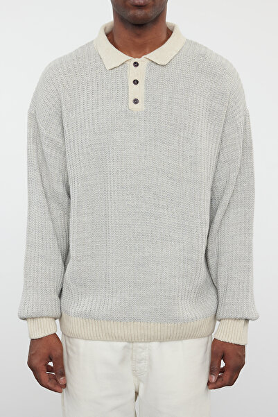 Trendyol Collection Πλεκτό πουλόβερ Polo Neck Textured Stone - Casual TMNAW25KZ00007