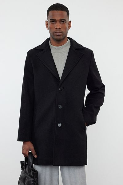 Trendyol Collection Herren Winter Stamp Mantel - Schwarz Regular Fit TMNAW24KB00003