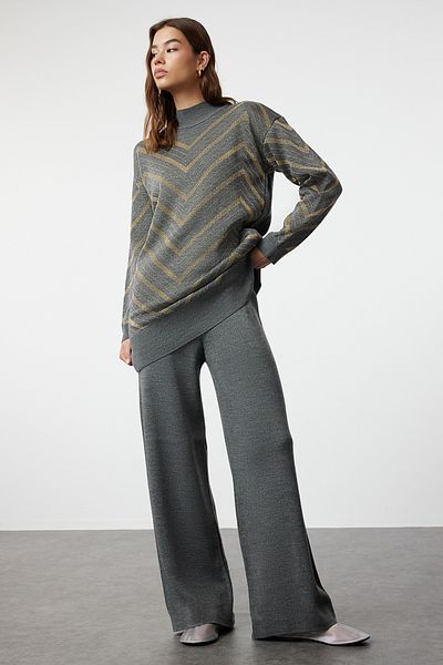 Trendyol Modest Antracit kötött pulóver és nadrág szett - TCTAW25US00010