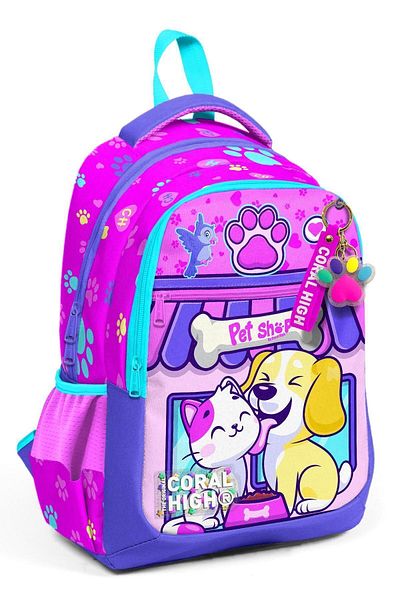 Coral High Rucsac școlar cu trei compartimente pentru copii, pisică, câine, 23646
