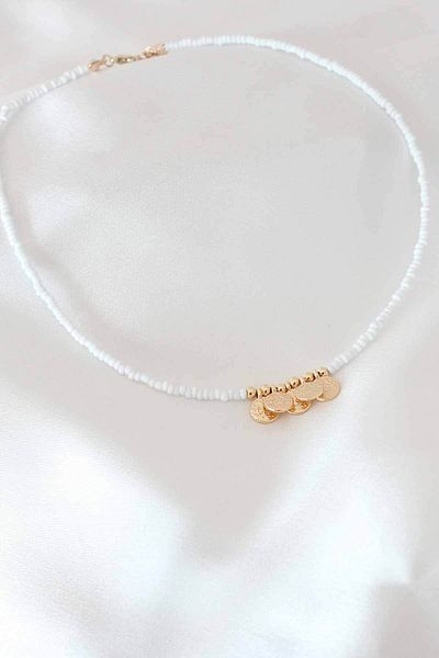 Moka Shopin White Beaded Women's Necklace with Ottoman Monogram Detail
