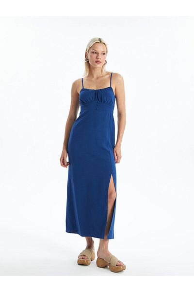 LC Waikiki Damenkleid aus Leinenmischung mit herzförmigem Kragen und Trägern