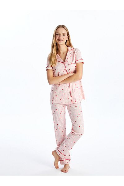 LC Waikiki Shirt Collar Print Short Sleeve Maternity Pajamas Set