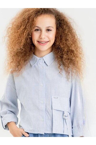 Zekids Cămașă din bumbac cu buzunar mare pentru fete