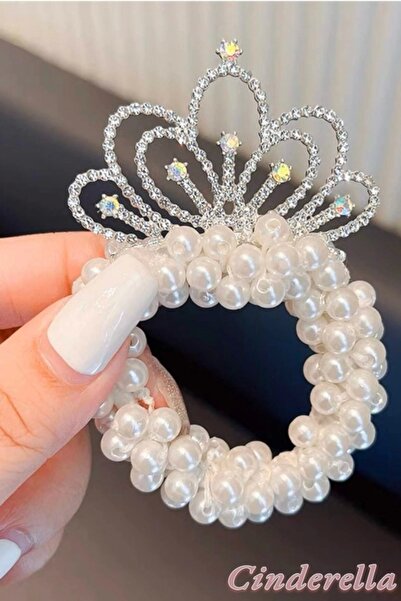 Cinderella Κομψό κοριτσίστικο ελαστικό κότσο Barrette - Νέα τάση, Princess Crown Pearl Barrette γενεθλίων