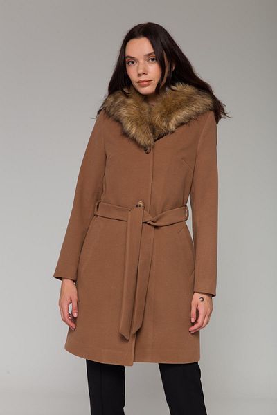 Olcay Mantel aus festem Shearling mit Knopfverschluss und Kapuze, Braun 3758