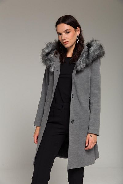 Olcay Masivní kabát s kapucí a zapínáním na knoflíky Shearling Grey 3758