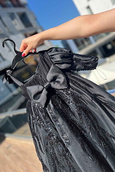 Bertuğ Bebek Siyah Kız Çocuk Bebek Abiye Kabarık Boncuk Dantelli Elbise