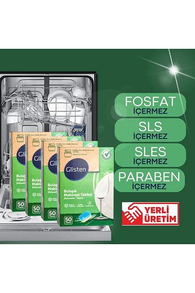 Glisten 200Pcs Dishwasher Detergent Tablets Free of Phosphate, Sls, Pareben - Halal Product