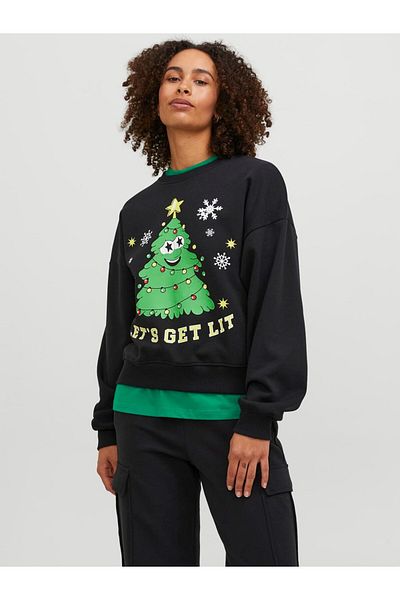 Jack & Jones Jack&Jones Черна памучна дамска суитшърт - Удобна велосипедна яка 12250198