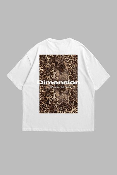Sekizbiraltı Dimmension Printed Leopard Pattern 24/1 Oversize Unisex Λευκό Tshirt