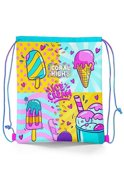 Coral High 12652 Model Mixed Kids Ice Cream Patterned Drawstring Drawstring Backpack