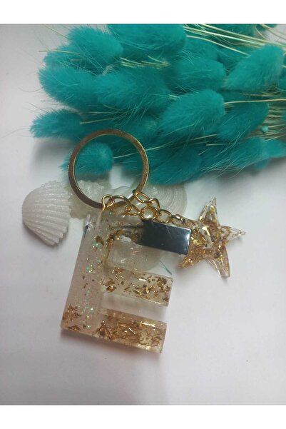 demirbasavm سلسلة مفاتيح إيبوكسي مصنوعة يدويًا حرف E