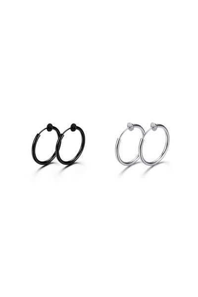Jaida Moda Unisex Set of 2 - Non-Perforated Fake Steel Earrings