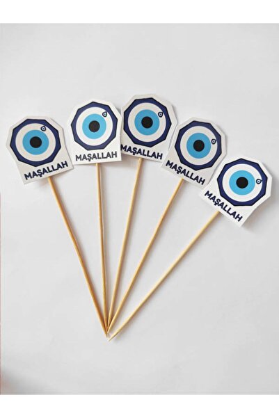 BEYHAN BAYHAN 15 Cm Uzun Kürdan - 10 Adet Dekoratif Nazarboncuk Baskılı Karto...