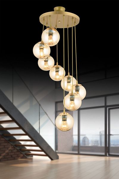 SONSUZ AYDINLATMA&AVİZE Luxury Chandelier - 8-Piece Honey Globe Glass Endless Pendant Lamp Tray